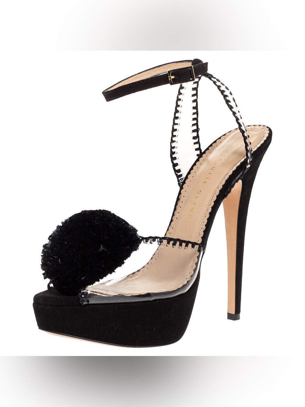 Charlotte Olympia Pomeline PVC and Black Suede Platform Ankle Strap Sandals 40
